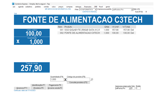 Produtos visíveis na venda no ERP VS Soluções